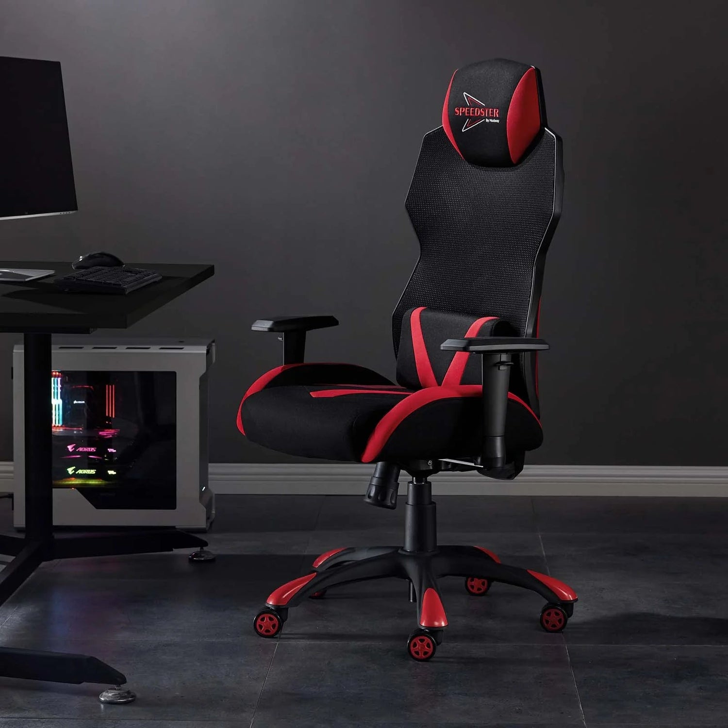 Speedster Modern Mesh Fabric Gaming Computer Chair in Black/Red