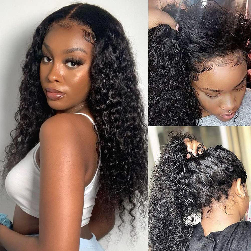 Deep Wave Lace Front Wigs Human Hair, 20 Inch 13X4 Curly Lace Front Wigs Human Hair, Deep Curly Human Hair Wigs for Black Women, 150% Density Deep Curly Lace Front Wig Human Hair Natural Color