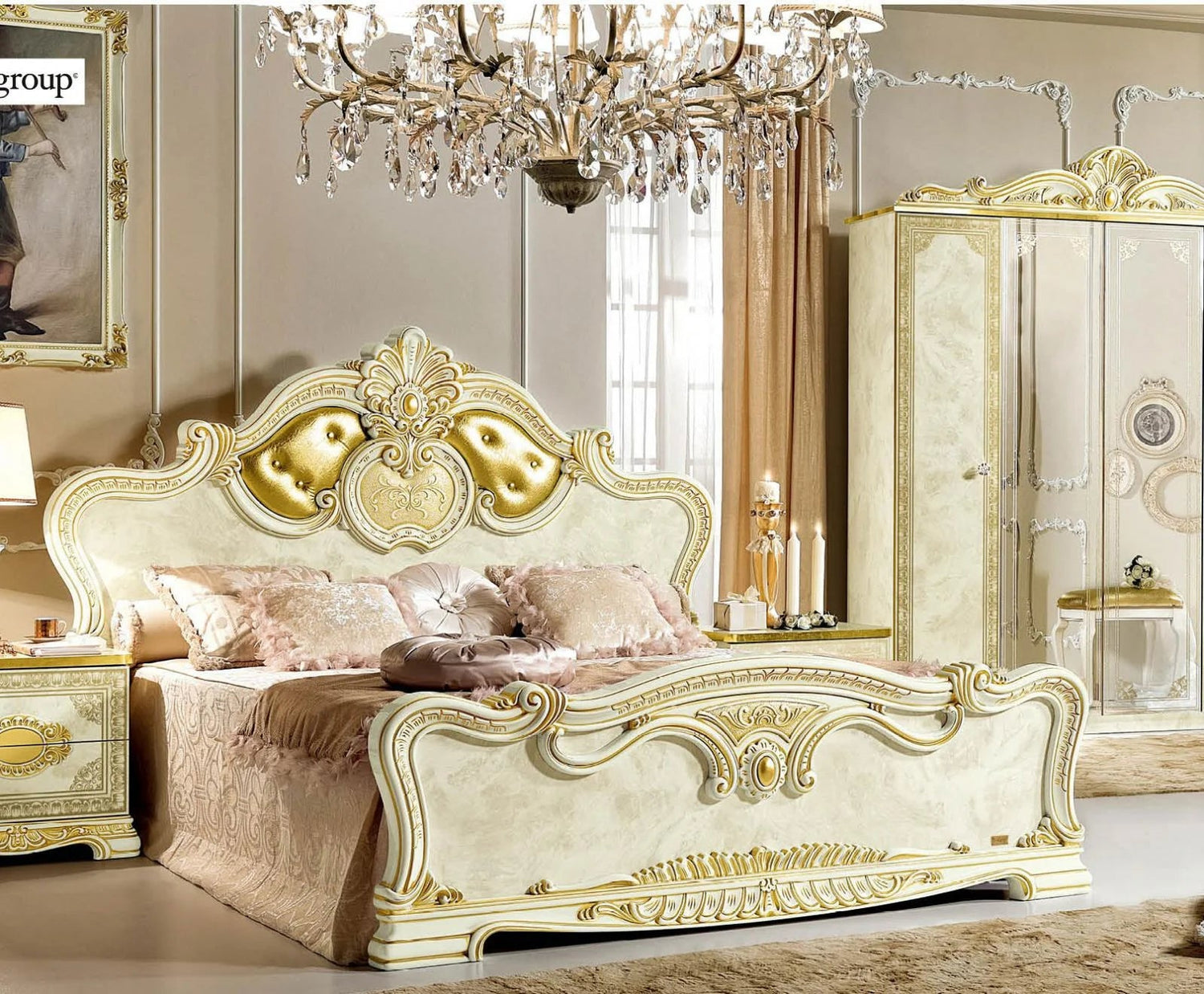 Luxury Gold Ivory Queen Bed Classic Royalty Made in Italy Leonardo