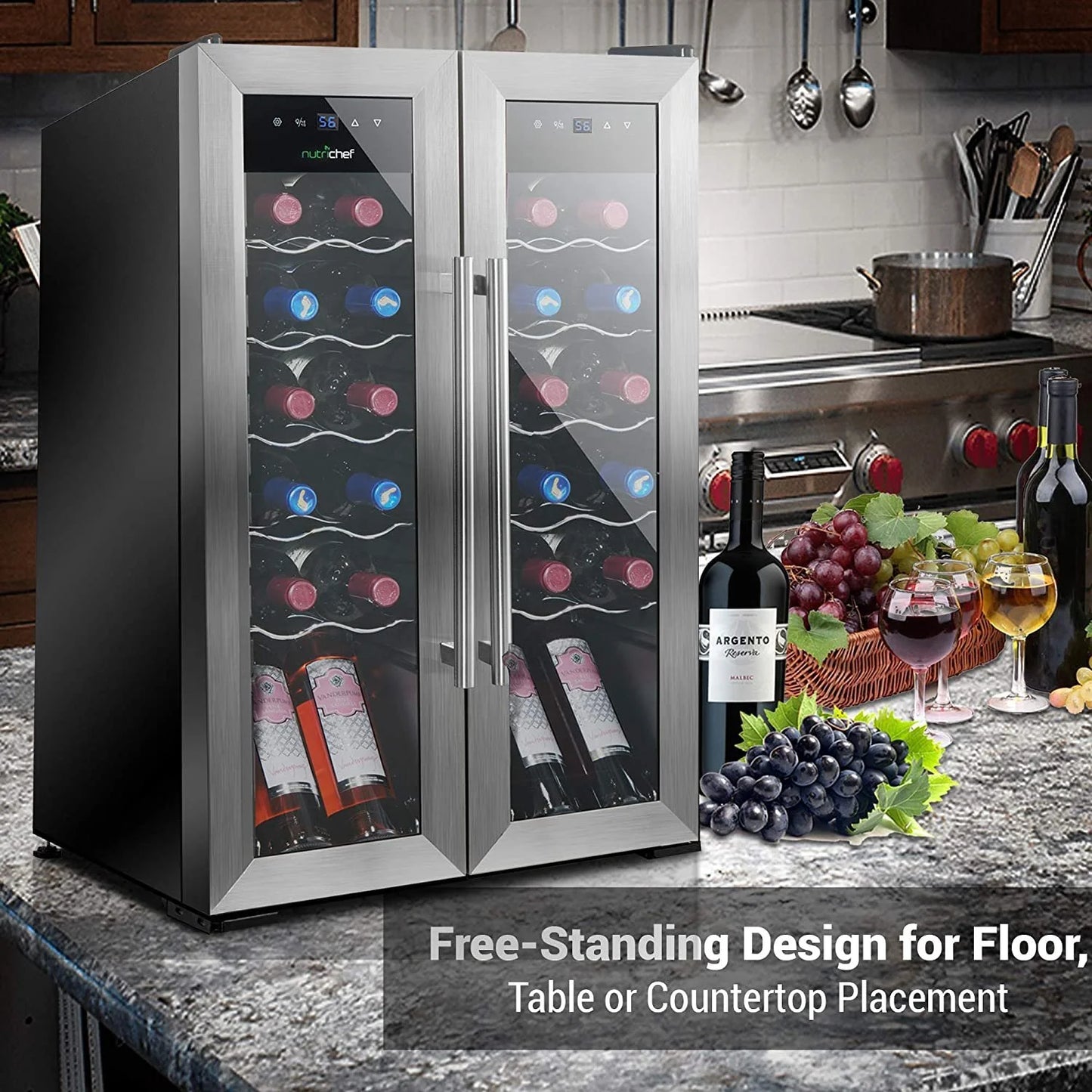 24 Bottle Wine Cooler Refrigerator - White Red Wine Fridge Chiller Countertop Wine Cooler - Freestanding Compact Mini Wine Fridge 24 Bottle W/ Digital Control, Stainless Steel Door -  PKCWC24