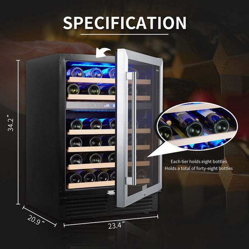 23.4-In W Black Dual Zone Cooling Built-In /Freestanding Indoor Wine Cooler