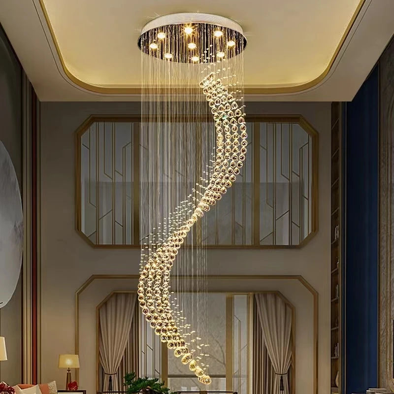 Rotating Stairwell Crystal Chandelier round Villa Living Room Chandelier Stair Chandelier Long Chandelier Crystal for Chandelir