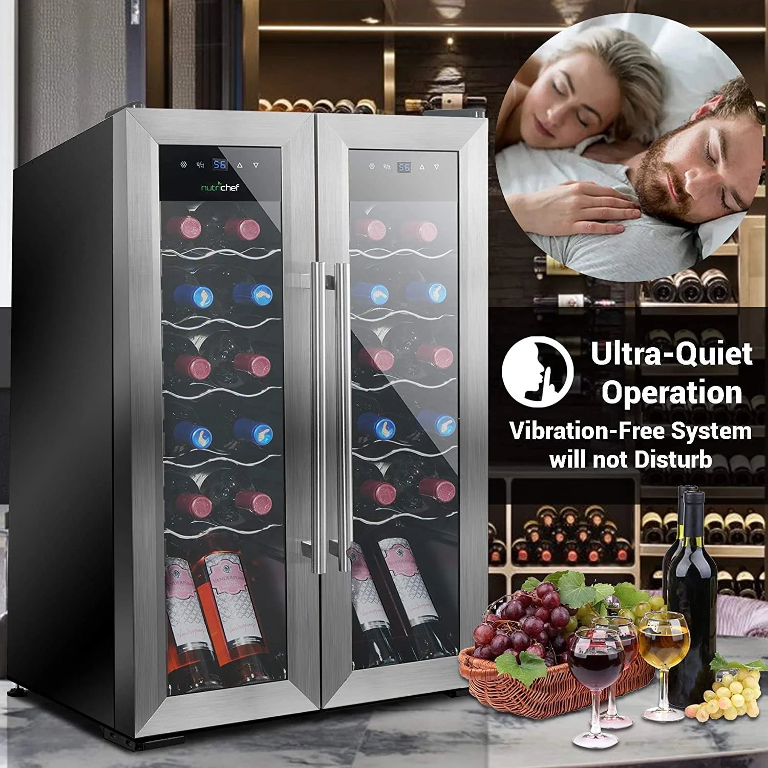 24 Bottle Wine Cooler Refrigerator - White Red Wine Fridge Chiller Countertop Wine Cooler - Freestanding Compact Mini Wine Fridge 24 Bottle W/ Digital Control, Stainless Steel Door -  PKCWC24