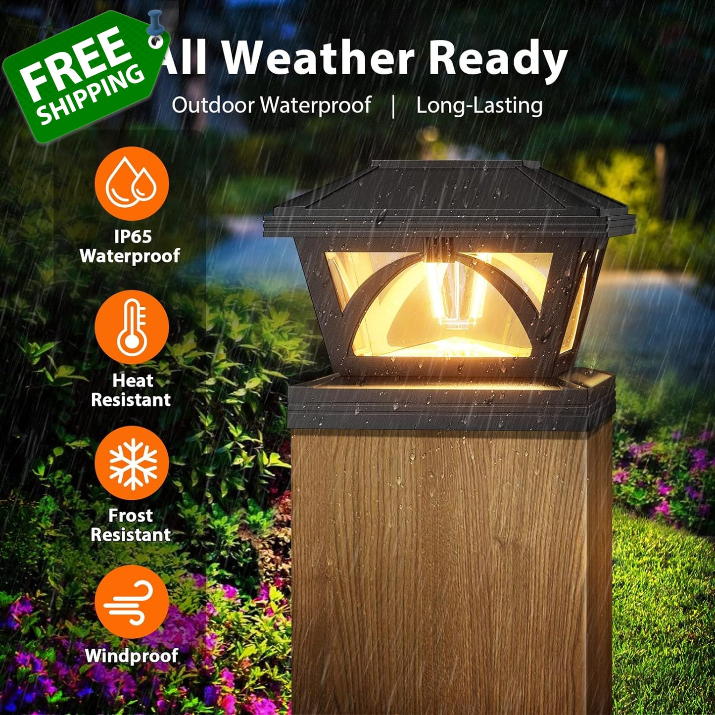 Solar Post Lights Outdoor, 4 Pack Brighter Fence Post Solar Lights Outdoor, Auto