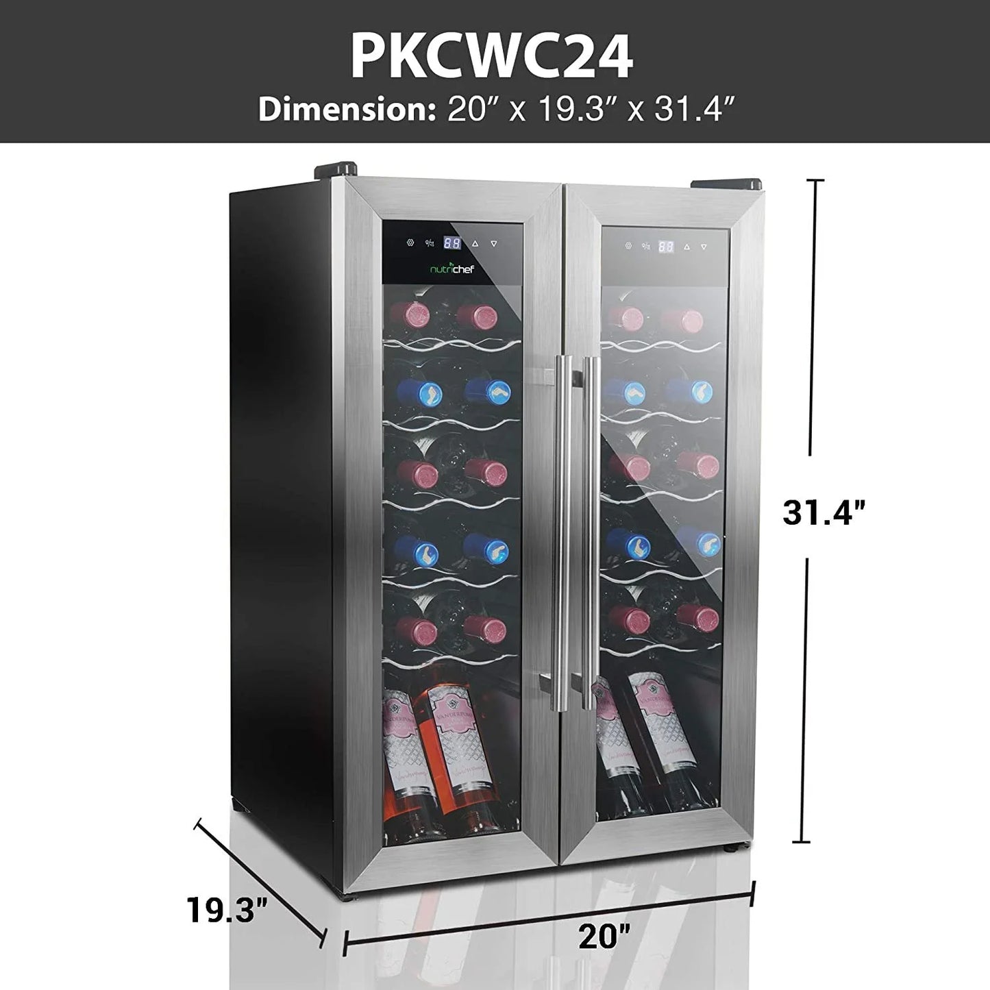 24 Bottle Wine Cooler Refrigerator - White Red Wine Fridge Chiller Countertop Wine Cooler - Freestanding Compact Mini Wine Fridge 24 Bottle W/ Digital Control, Stainless Steel Door -  PKCWC24