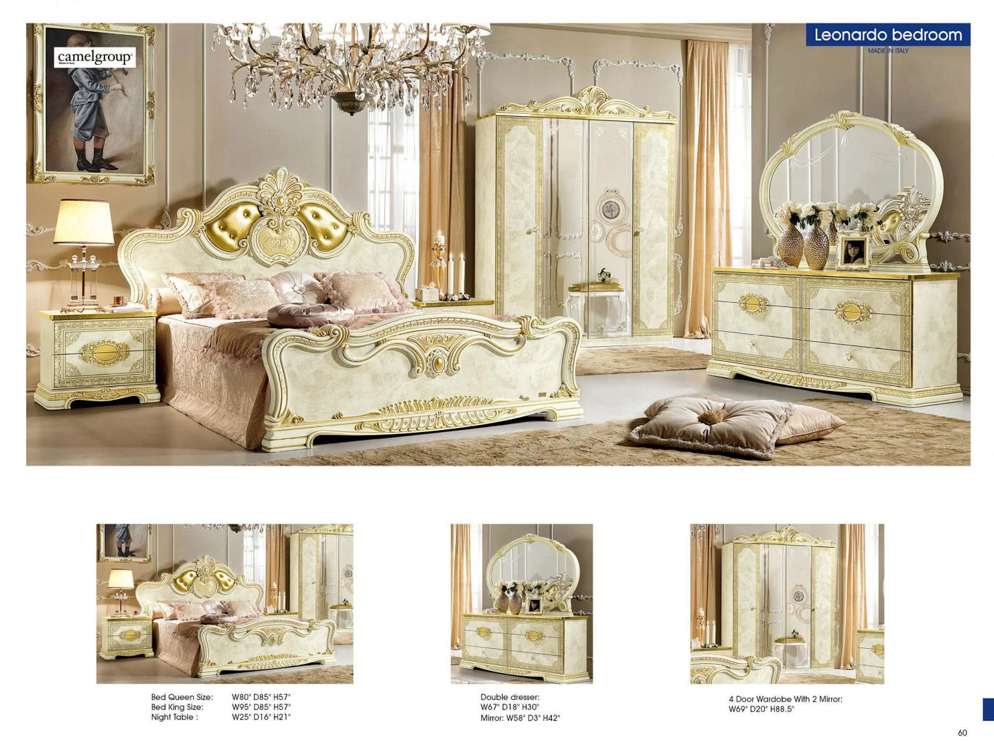 Luxury Gold Ivory Queen Bed Classic Royalty Made in Italy  Leonardo