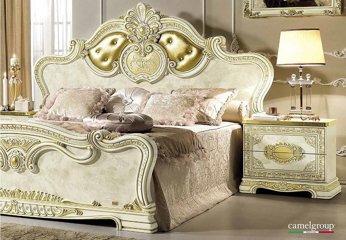 Luxury Gold Ivory Queen Bed Classic Royalty Made in Italy  Leonardo