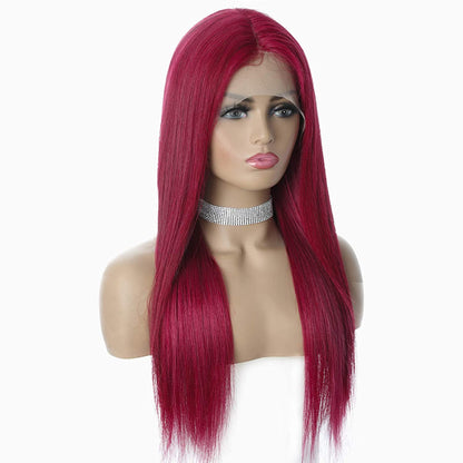 99J T Part Lace Front Human Hair Wigs for Black Women with Baby Hair 9A Brazilian Human Hair Straight Lace Front Wigs Pre Plucked Burgundy Color 150% Density(18 Inch)