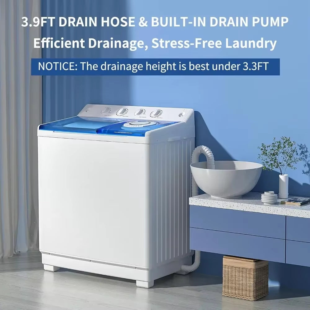 Washing Machine, 40Lbs Twin Tub Laundry with Built-In Drain Pump, Semi-Automatic Washer & Spinner, Portable Washing Machine