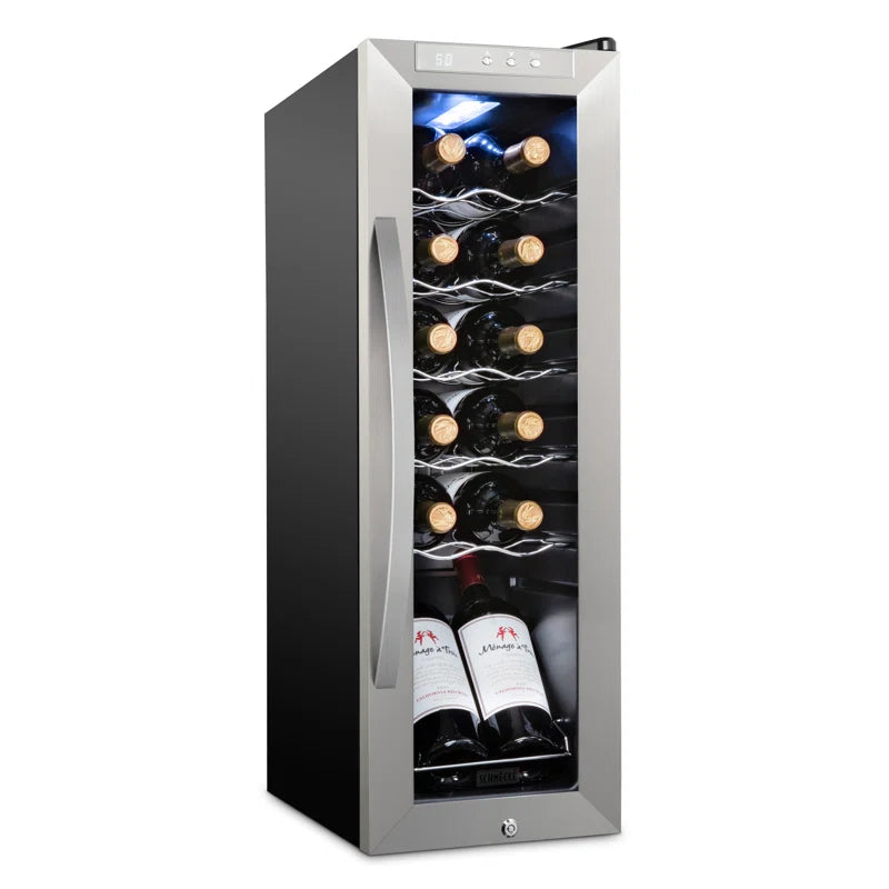 Schmck 12 Bottle Compressor Wine Cooler Refrigerator W/Lock - Large Freestanding Wine Cellar for Red