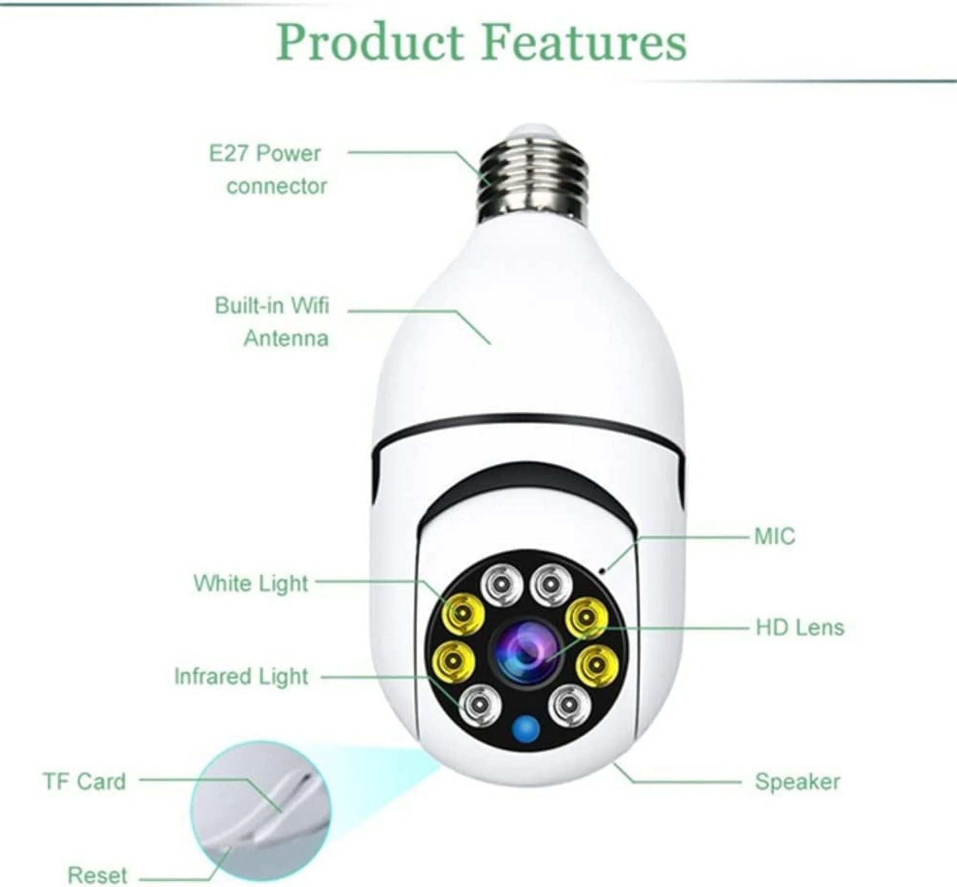 E27 Light Bulb Camera , 2.4Ghz Wifi Security Cameras Wireless Outdoor, 1080P Wireless Cameras for Home Security, Indoor Security Camera System 2Pcs