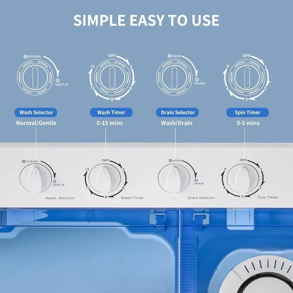 Washing Machine, 40Lbs Twin Tub Laundry with Built-In Drain Pump, Semi-Automatic Washer & Spinner, Portable Washing Machine