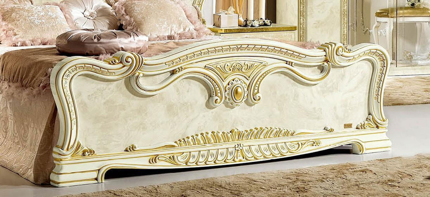 Luxury Gold Ivory Queen Bed Classic Royalty Made in Italy  Leonardo