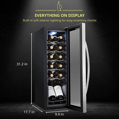 Schmck 12 Bottle Compressor Wine Cooler Refrigerator W/Lock - Large Freestanding Wine Cellar for Red