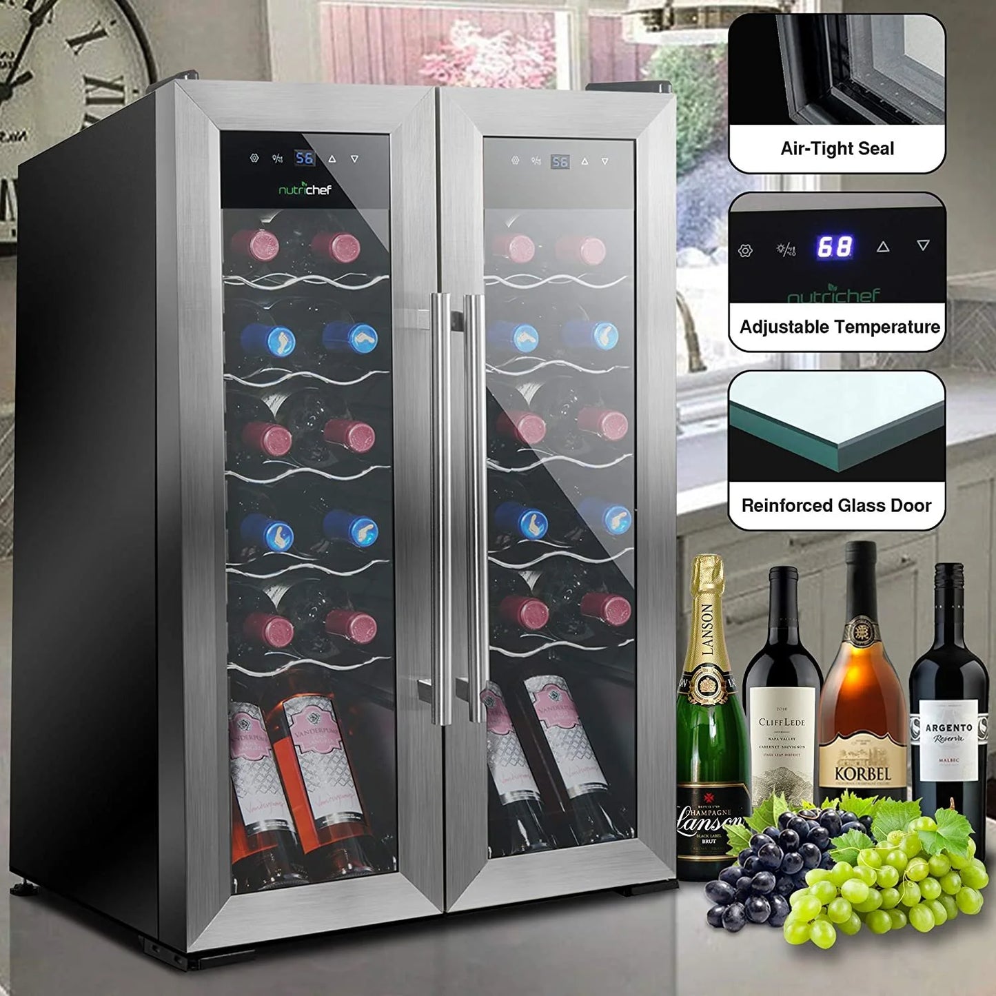 24 Bottle Wine Cooler Refrigerator - White Red Wine Fridge Chiller Countertop Wine Cooler - Freestanding Compact Mini Wine Fridge 24 Bottle W/ Digital Control, Stainless Steel Door -  PKCWC24