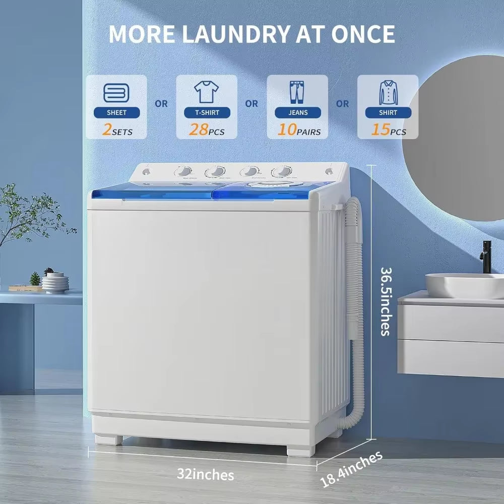 Washing Machine, 40Lbs Twin Tub Laundry with Built-In Drain Pump, Semi-Automatic Washer & Spinner, Portable Washing Machine