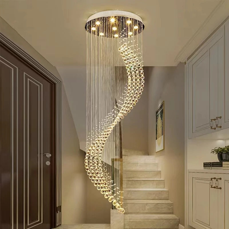 Rotating Stairwell Crystal Chandelier round Villa Living Room Chandelier Stair Chandelier Long Chandelier Crystal for Chandelir