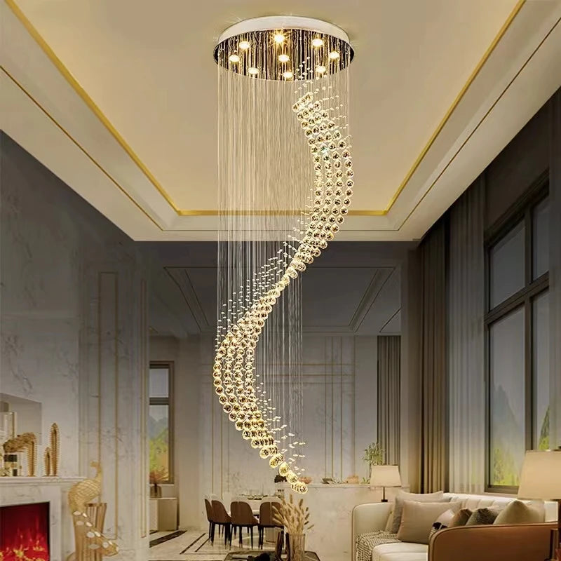 Rotating Stairwell Crystal Chandelier round Villa Living Room Chandelier Stair Chandelier Long Chandelier Crystal for Chandelir