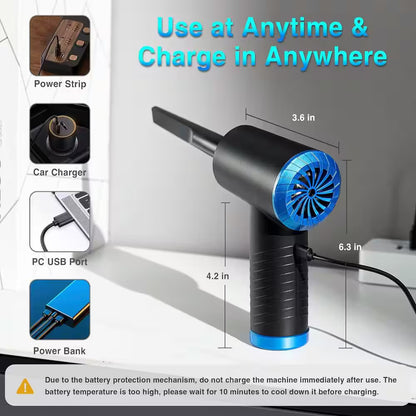 Multi-Purpose Compressed Air Duster, Cordless Compressed Air Blower with Led for Keyboard, PC, and Car Cleaning in Blue