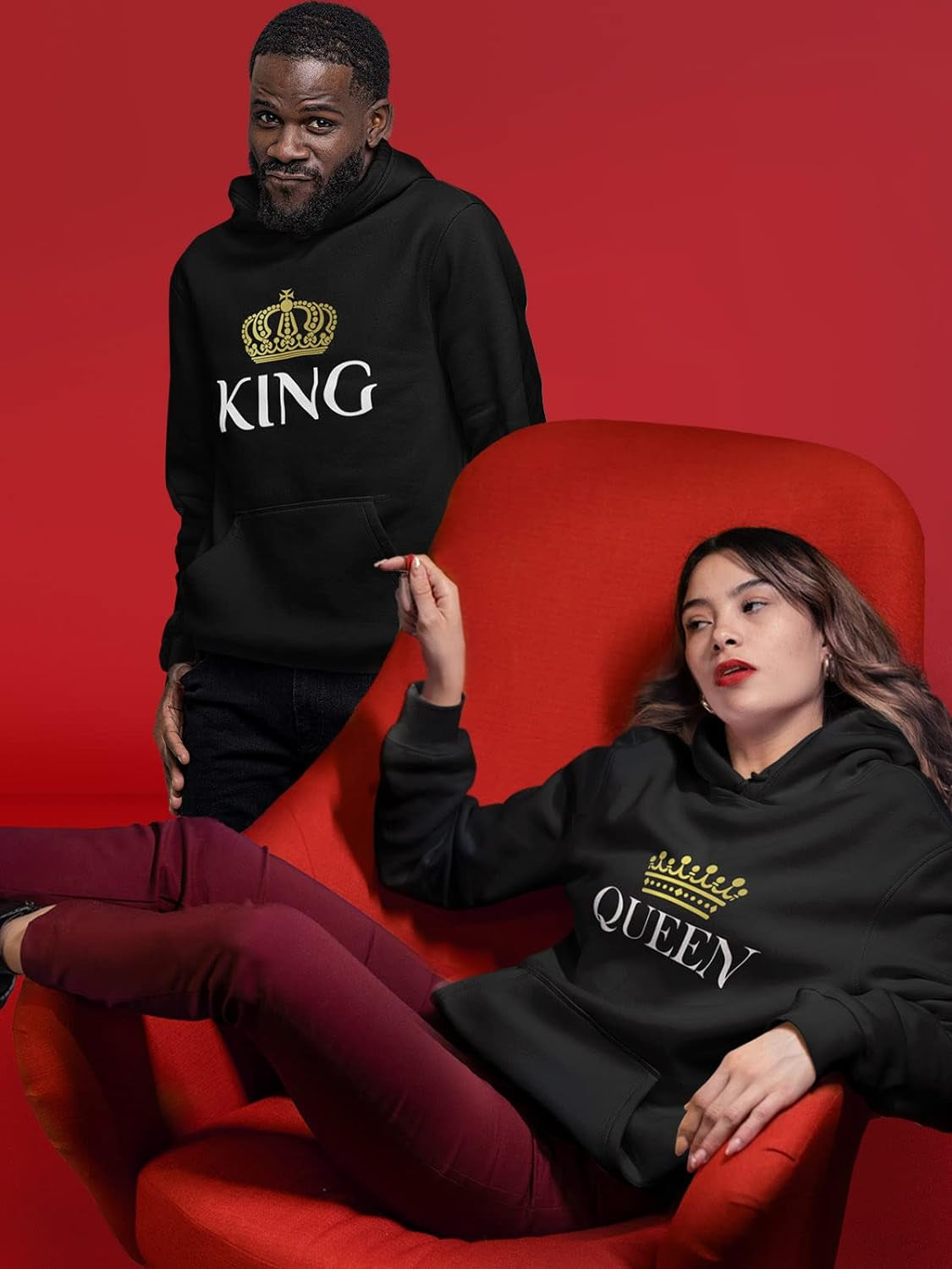 King and Queen Matching Hoodies for Couples His & Hers Boyfriend Girlfriend Wife Husband Couple Hoodie Set