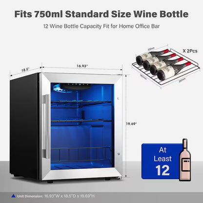 16.9-In W 12-Bottles Stainless Steel Built-In Indoor Wine Cooler