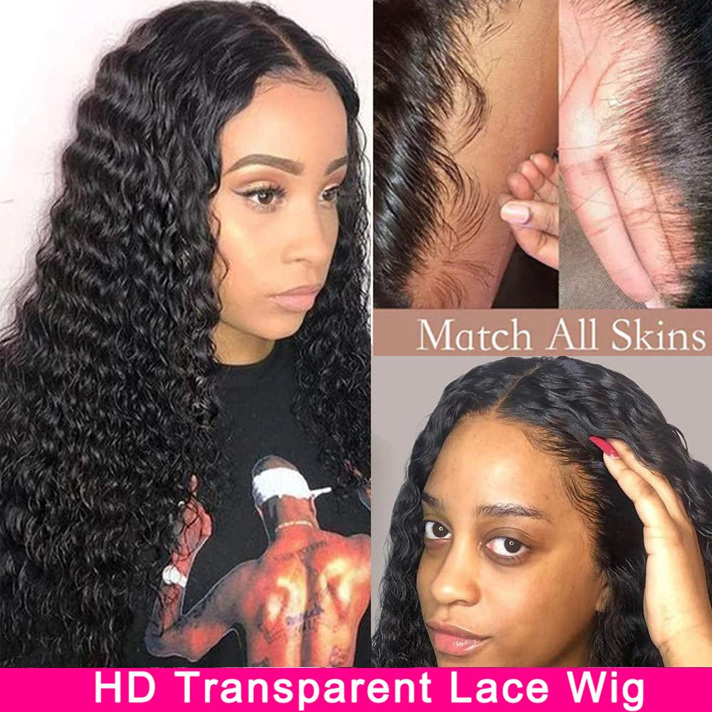 Curly Lace Front Wig Human Hair,Hd Transparent Lace Front Wigs Human Hair,13X4X1 Deep Wave Lace Front Wigs Human Hair for Black Women,Glueless Curly Human Hair Wig,150% Wet and Wavy Wigs Human Hair