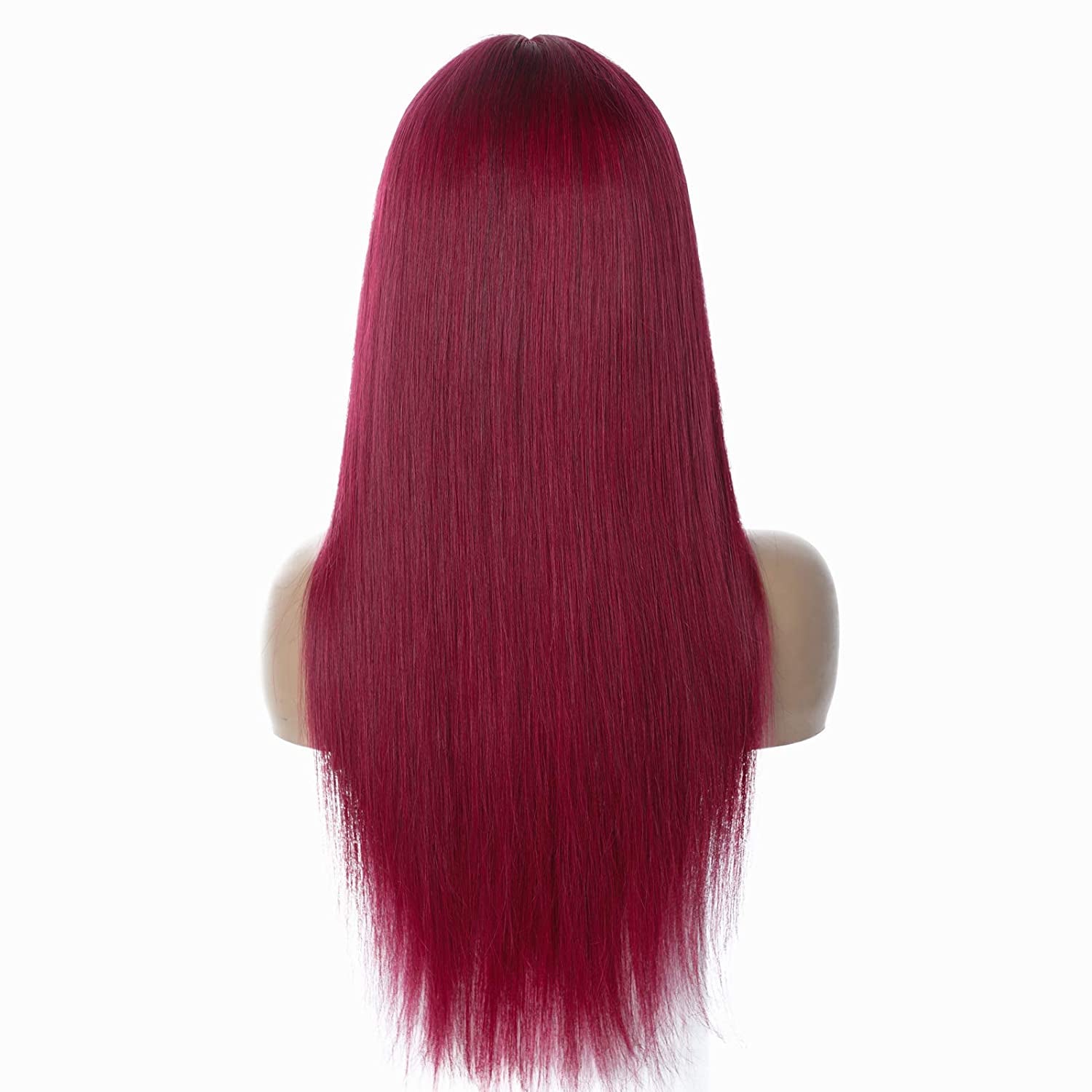 99J T Part Lace Front Human Hair Wigs for Black Women with Baby Hair 9A Brazilian Human Hair Straight Lace Front Wigs Pre Plucked Burgundy Color 150% Density(18 Inch)