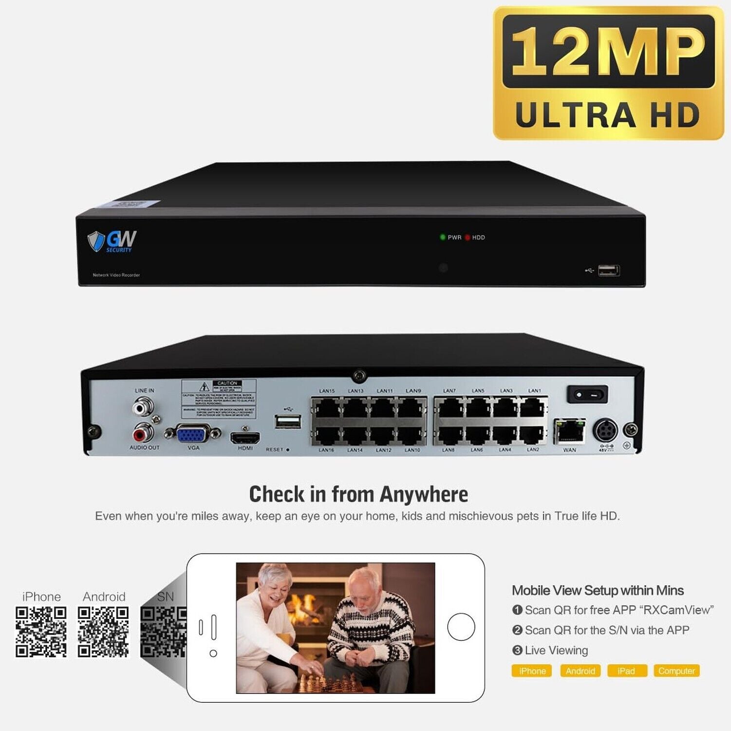 GW Security 16 Channel 12MP NVR Ultrahd 4K Face/Human/Veh