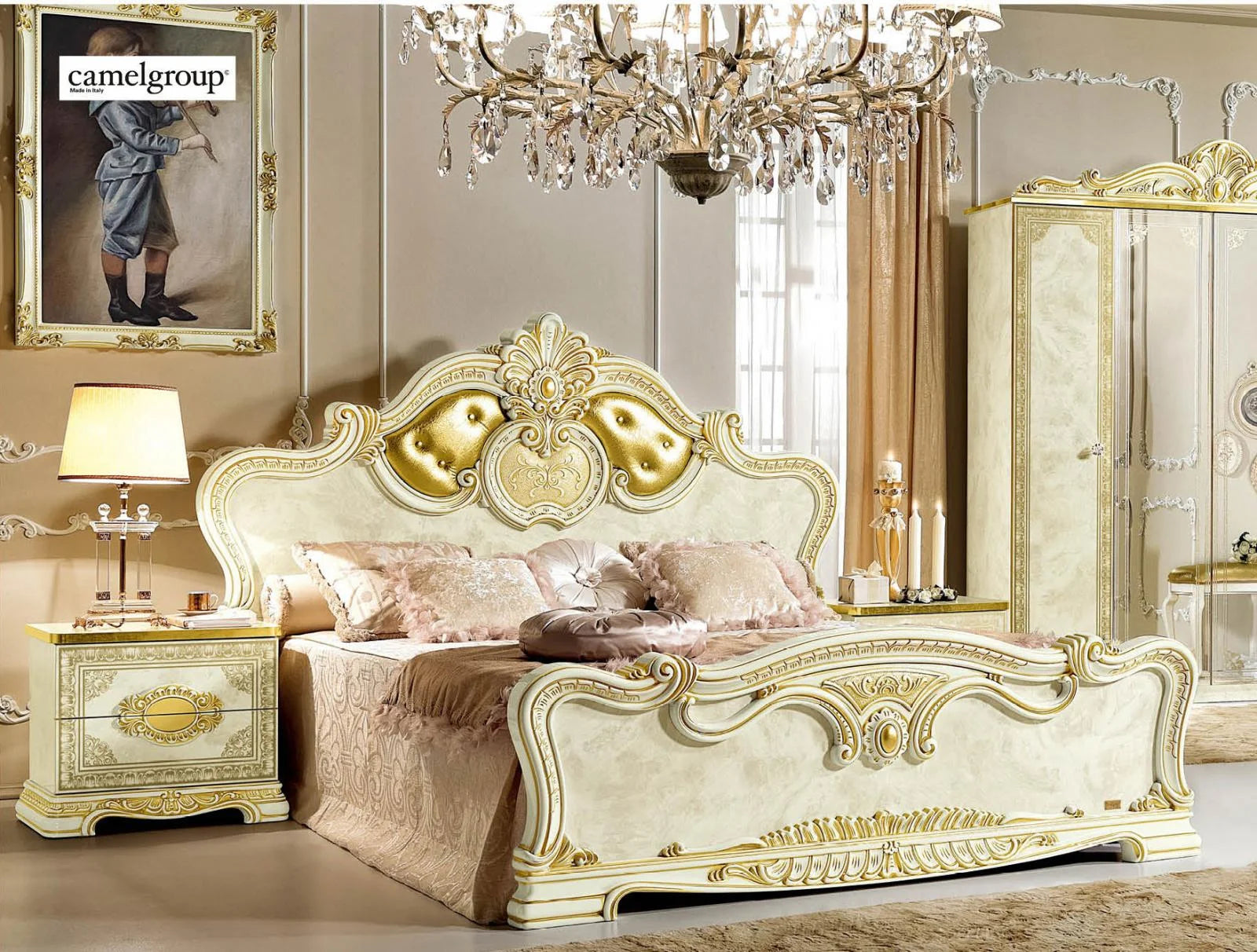 Luxury Gold Ivory Queen Bed Classic Royalty Made in Italy  Leonardo