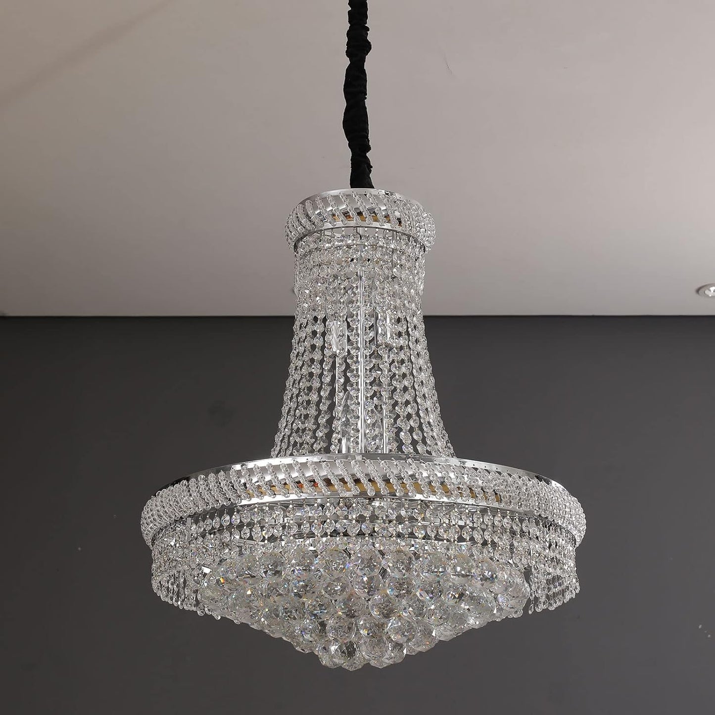 Modern K9 Crystal Chandelier Luxury Empire Style Crystal Ceiling Lighting (24×31.5 Inch) 14-Light Crystal Chandelier for Living Room, Dining Room, Staircase, Hallway, High Ceiling (Silver A)