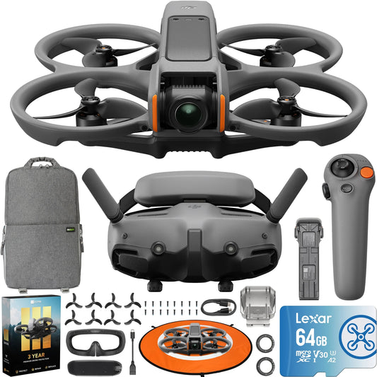 Avata 2 FPV Drone Fly More Combo (1 Battery) with Camera 4K Includes Goggles 3 and RC Motion 3, Immersive Experience, POV Content, Built-In Propeller Guard Bundle with Deco Gear Accessories