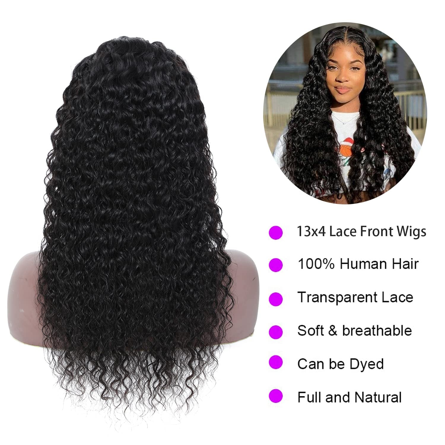 Deep Wave Lace Front Wigs Human Hair, 20 Inch 13X4 Curly Lace Front Wigs Human Hair, Deep Curly Human Hair Wigs for Black Women, 150% Density Deep Curly Lace Front Wig Human Hair Natural Color …