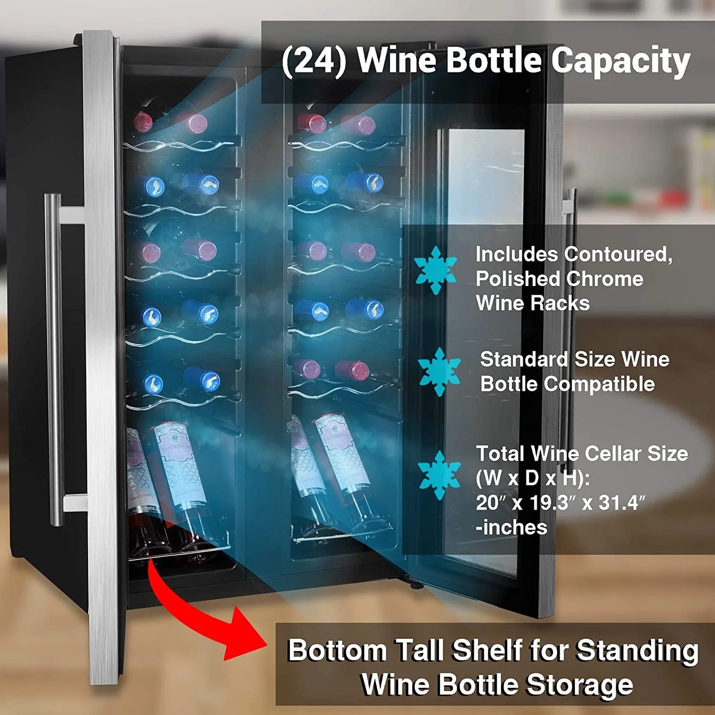 24 Bottle Wine Cooler Refrigerator - White Red Wine Fridge Chiller Countertop Wine Cooler - Freestanding Compact Mini Wine Fridge 24 Bottle W/ Digital Control, Stainless Steel Door -  PKCWC24