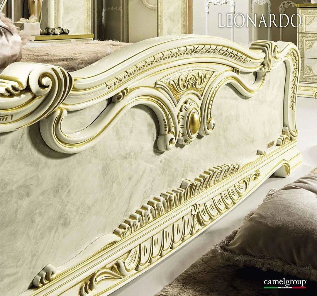 Luxury Gold Ivory Queen Bed Classic Royalty Made in Italy  Leonardo