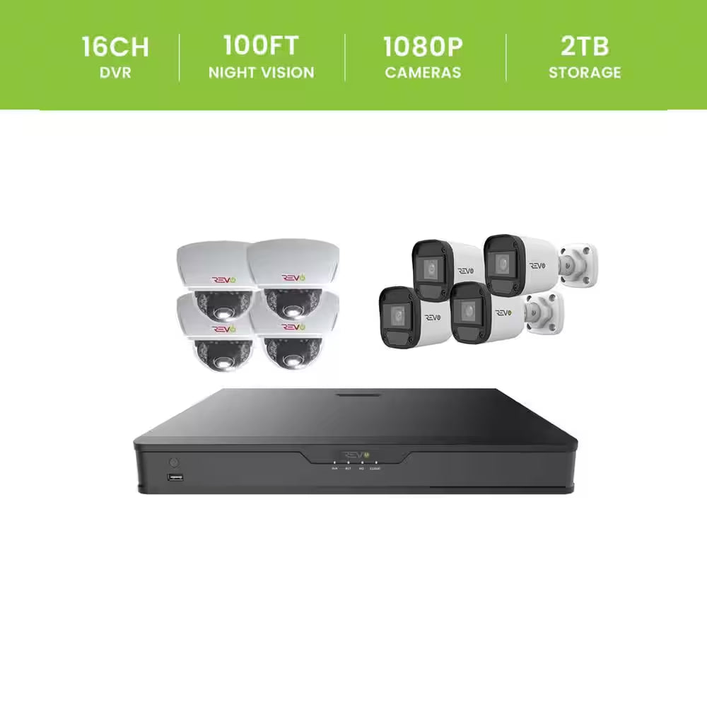 Hybrid 16CH 1080P 2TB Smart DVR Security Camera System with 8 Wired Indoor/Outdoor IR Cameras