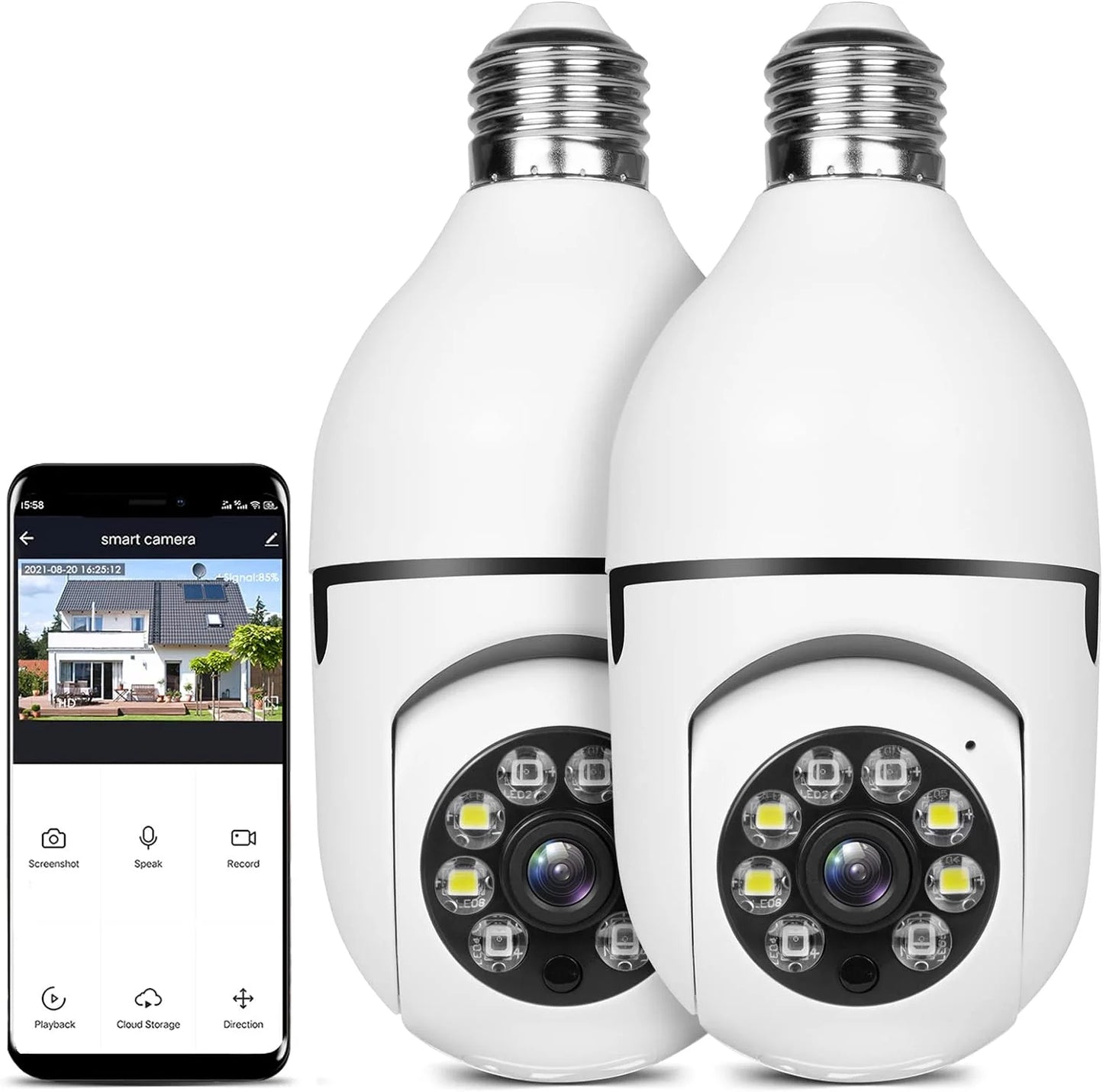 E27 Light Bulb Camera , 2.4Ghz Wifi Security Cameras Wireless Outdoor, 1080P Wireless Cameras for Home Security, Indoor Security Camera System 2Pcs