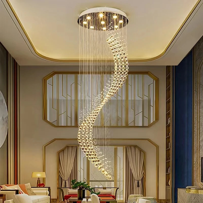 Rotating Stairwell Crystal Chandelier round Villa Living Room Chandelier Stair Chandelier Long Chandelier Crystal for Chandelir